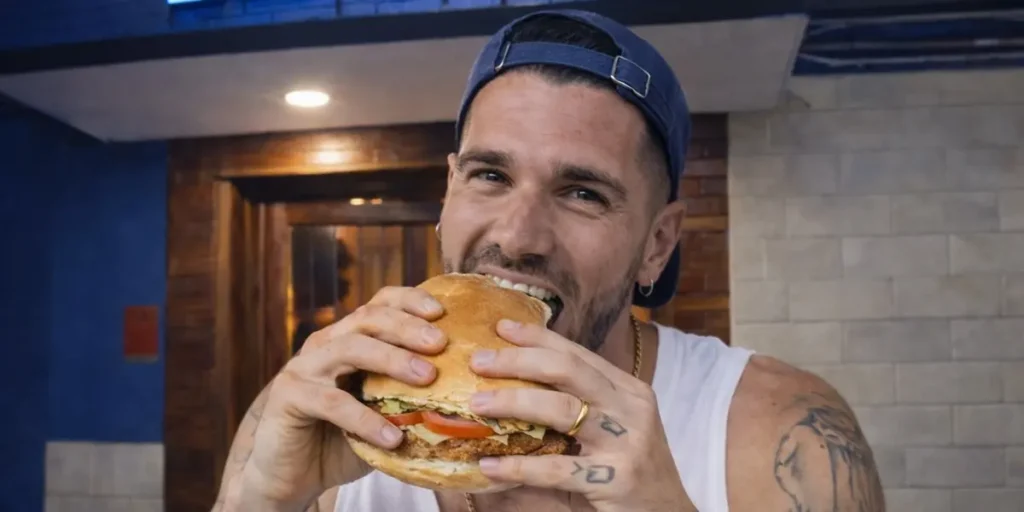 Rodrigo De Paul comiendo milanesa