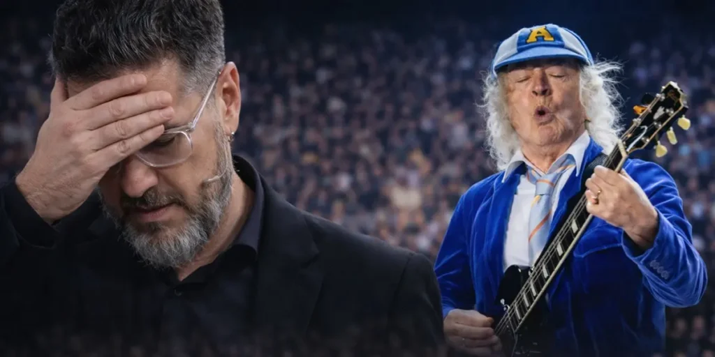 Rolando Barbano sufriendo en el show de AC/DC