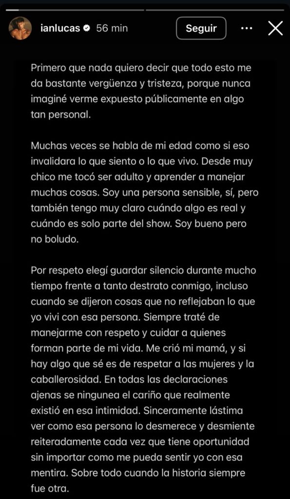 Descargo de Ian Lucas en Instagram