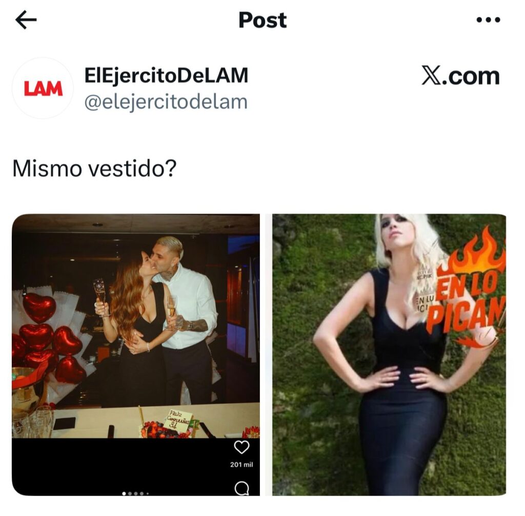 Tweet de LAM sobre el vestido de la China Suárez