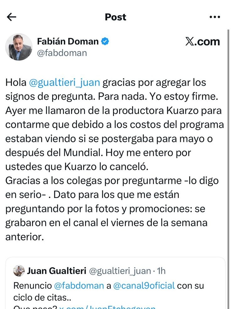 Tweet de Fabián Doma 