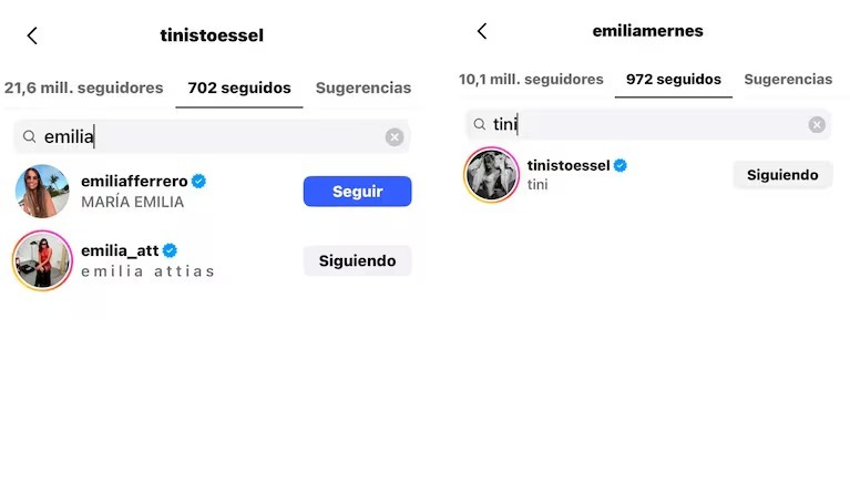 Tini Stoessel dejó de seguir a Emilia Mernes en Instagram
