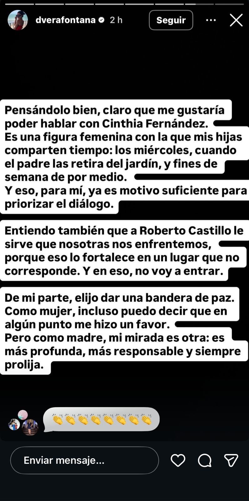 Daniela Vera Fontana cambió de idea respecto a Cinthia Fernández 