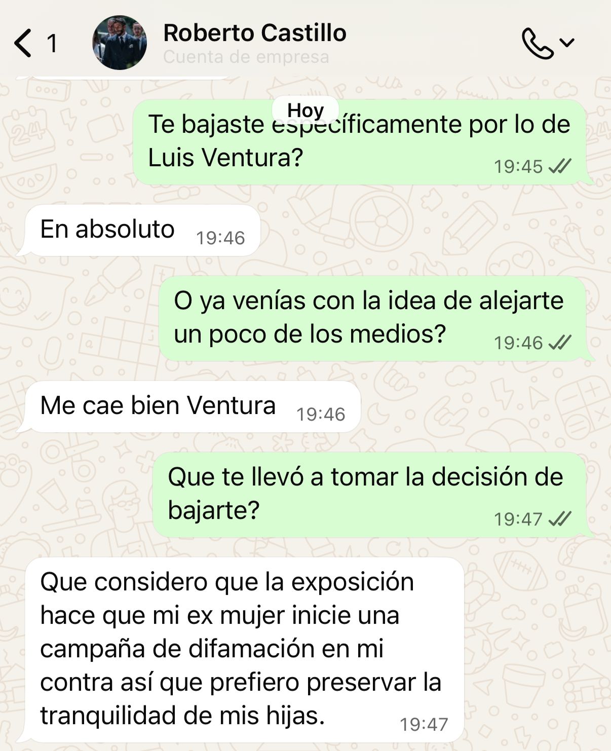 Mensaje de Roberto Castillo