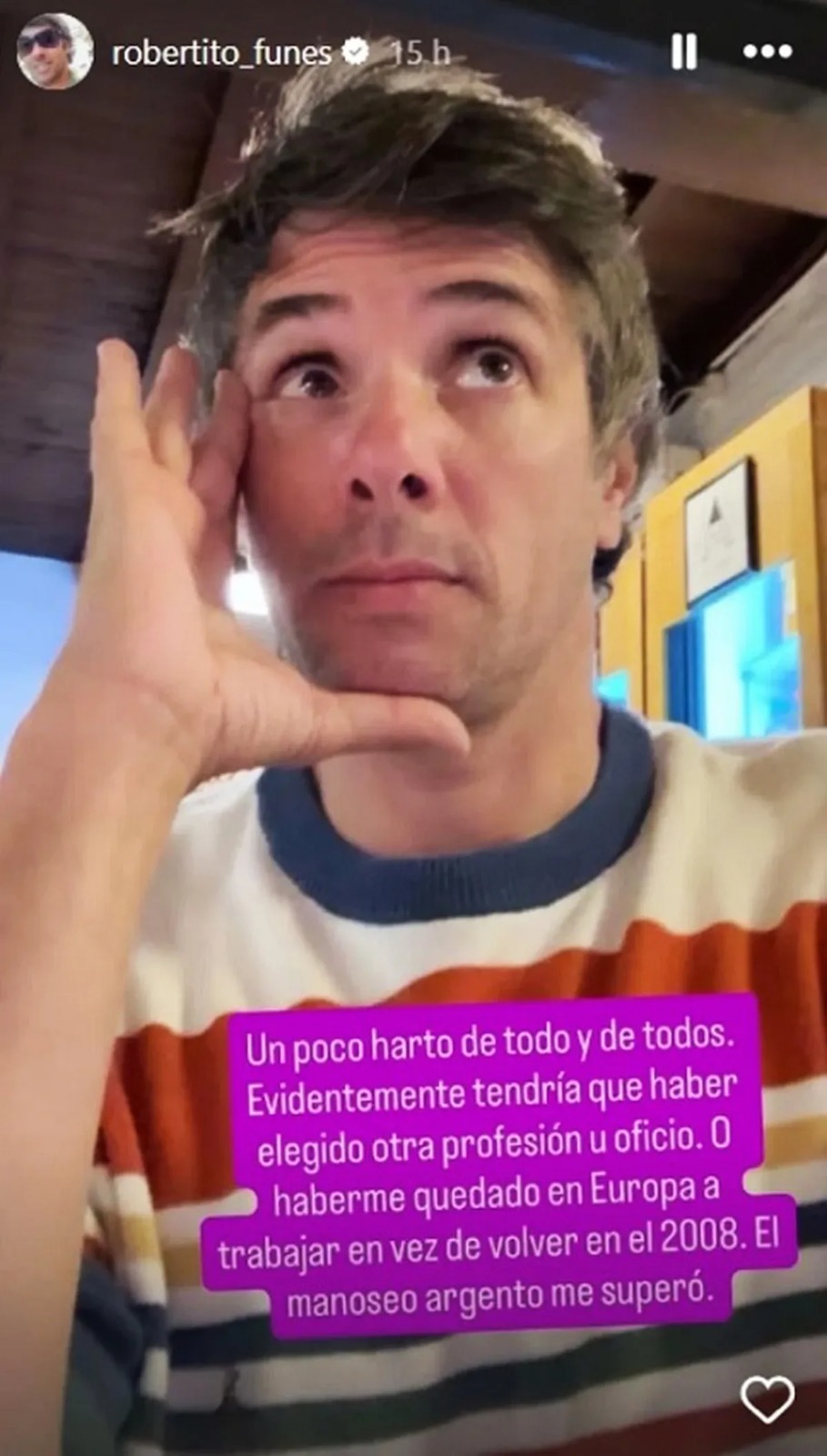 El enojo de Robertito Funes en historias de Instagram
