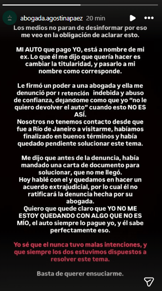 Historia de Instagram de Agostina Páez