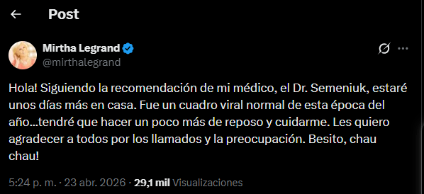 El tweet de Mirtha Legrand