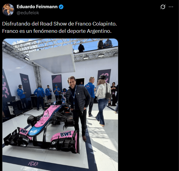 Eduardo Feinmann presumió su fanatismo por Franco Colapinto y la Fórmula 1