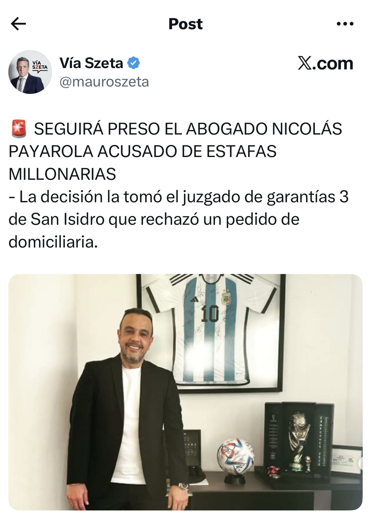 Nicolás Payarola seguirá preso