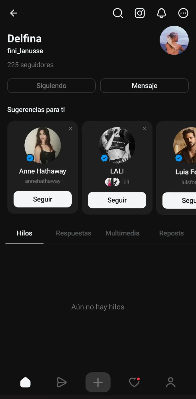 La cuenta de Threads de Delfina Lanusse