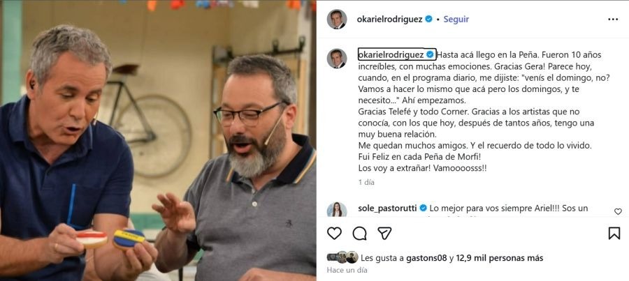 Posteo de Ariel Rodríguez 