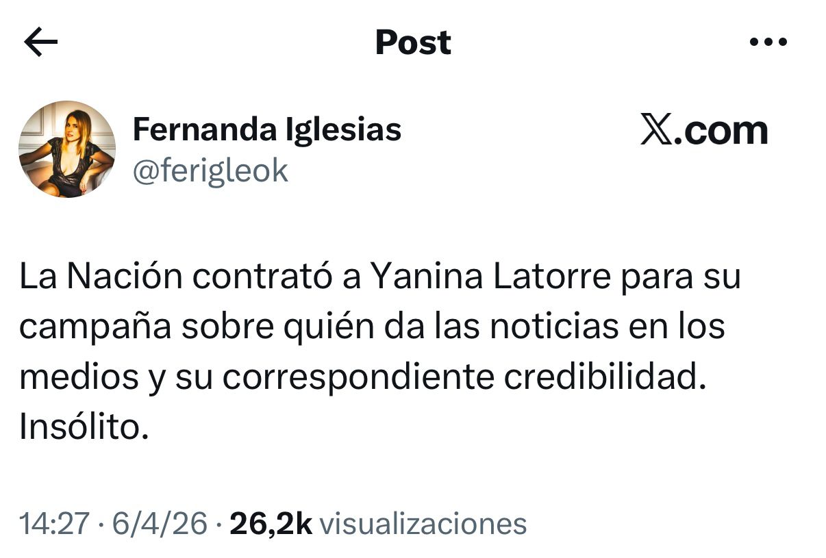 Tweet de Fernanda Iglesias