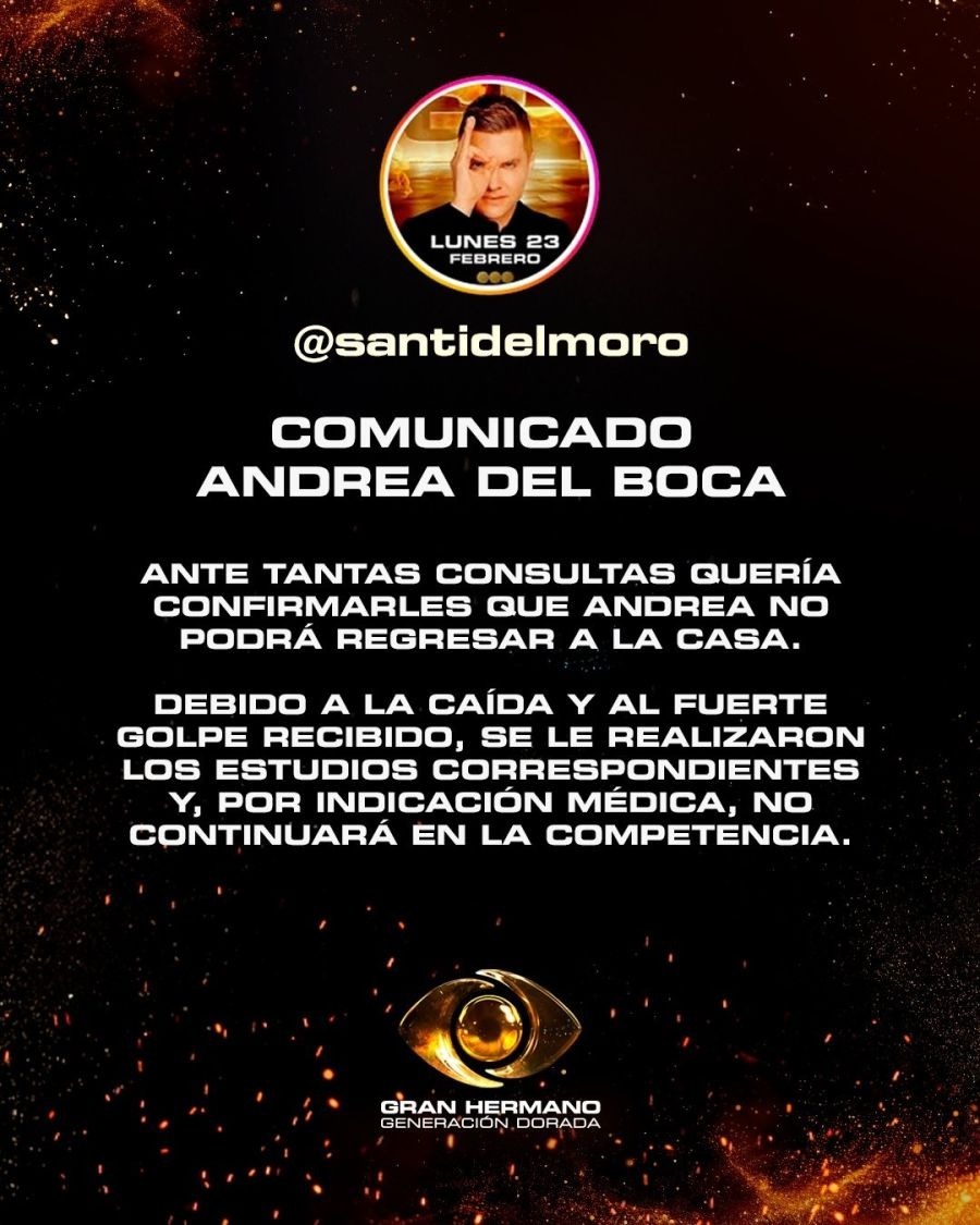 Comunicado de Andrea Del Boca