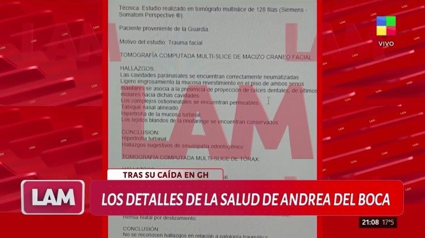 En LAM compartieron el parte médico de Andrea Del Boca