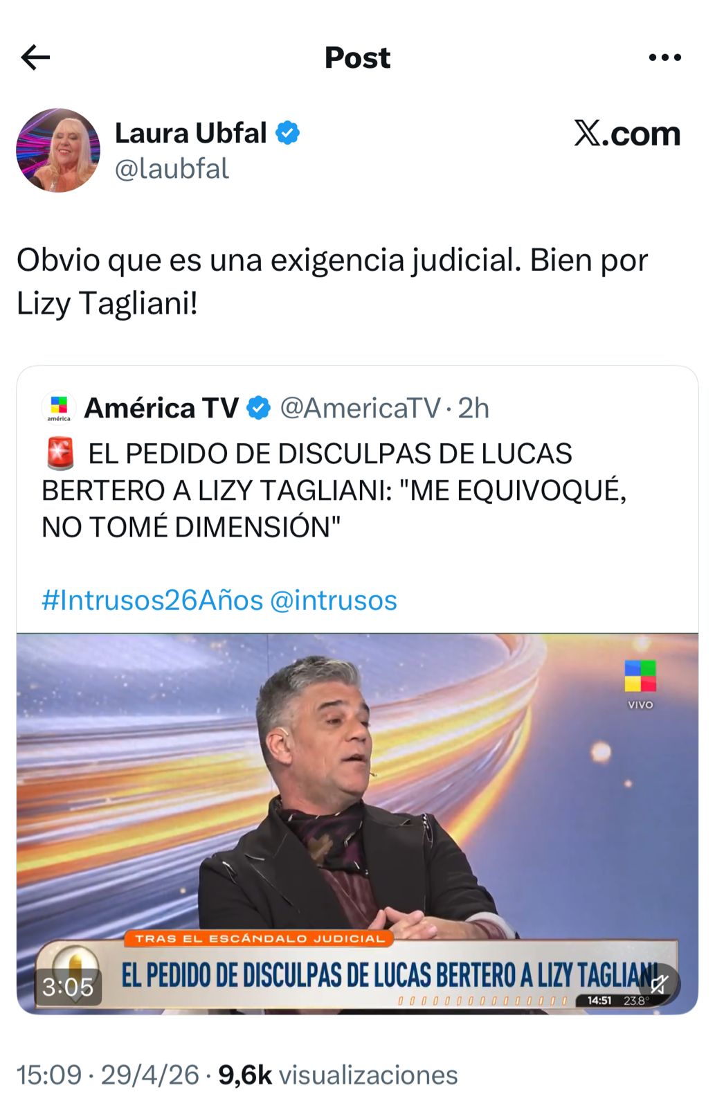 El tweet de Laura Ubfal contra Lucas Bertero
