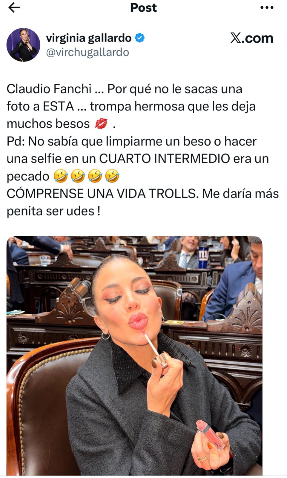 Virginia Gallardo respondió a los haters