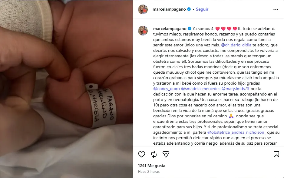 Así anunció Marcela Pagano el nacimiento de su segundo hijo