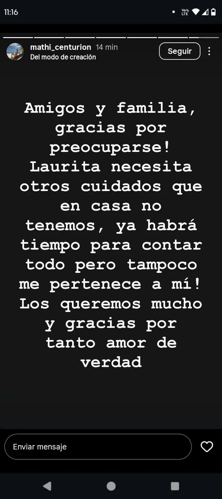 El mensaje del novio de Yipio