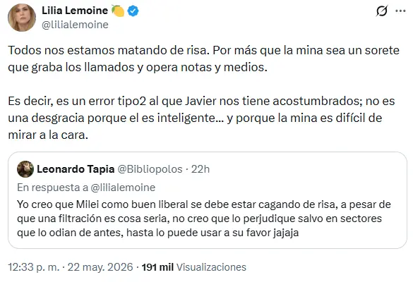 Uno de los tuits de Lilia Lemoine.