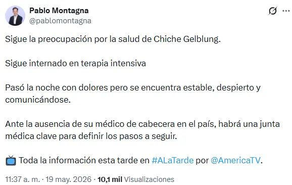 El tuit de Pablo Montagna sobre la salud de Chiche Gelblung