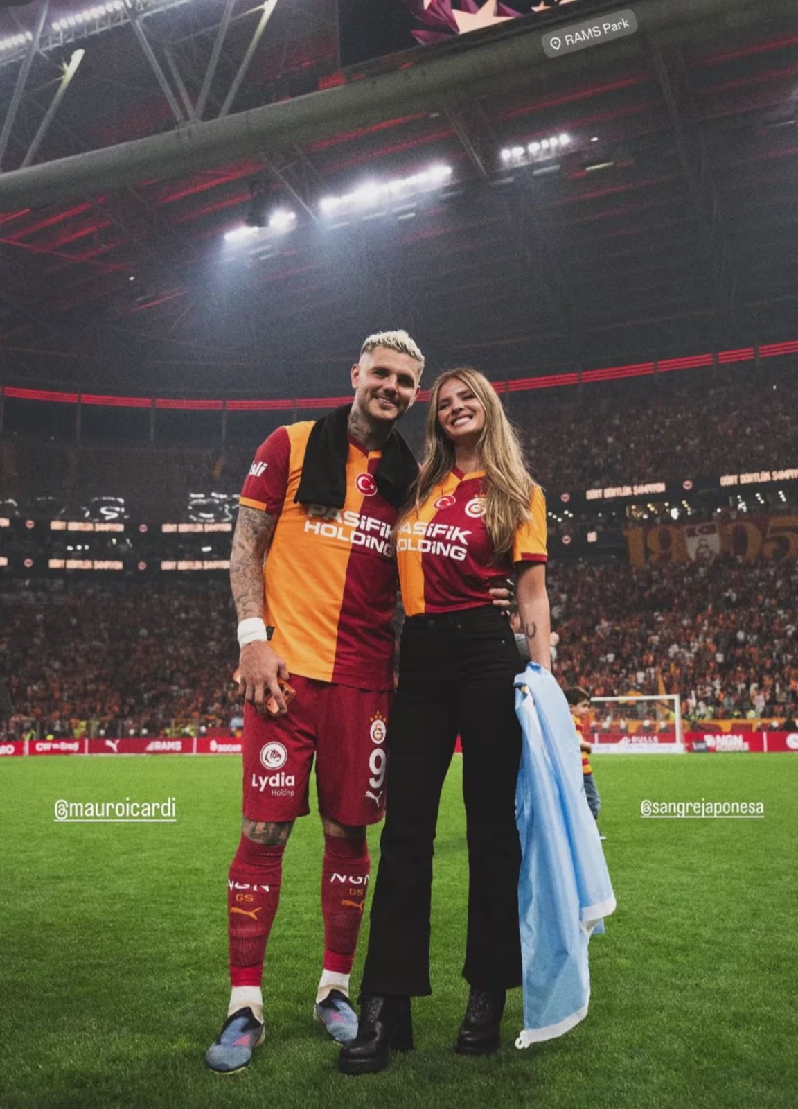 La China Suárez y Mauro Icardi tras el triunfo del Galatasaray