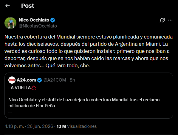 Tweet de Nicolás Occhiato