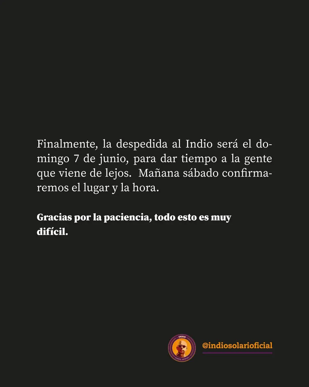 El comunicado de la familia del Indio Solari