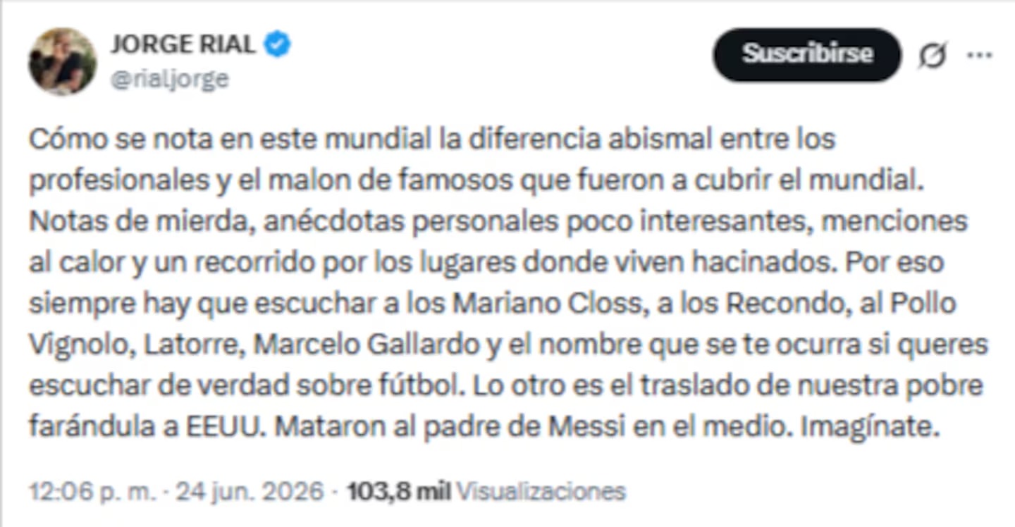 Jorge Rial contra los influencers en la cobertura del Mundial 2026