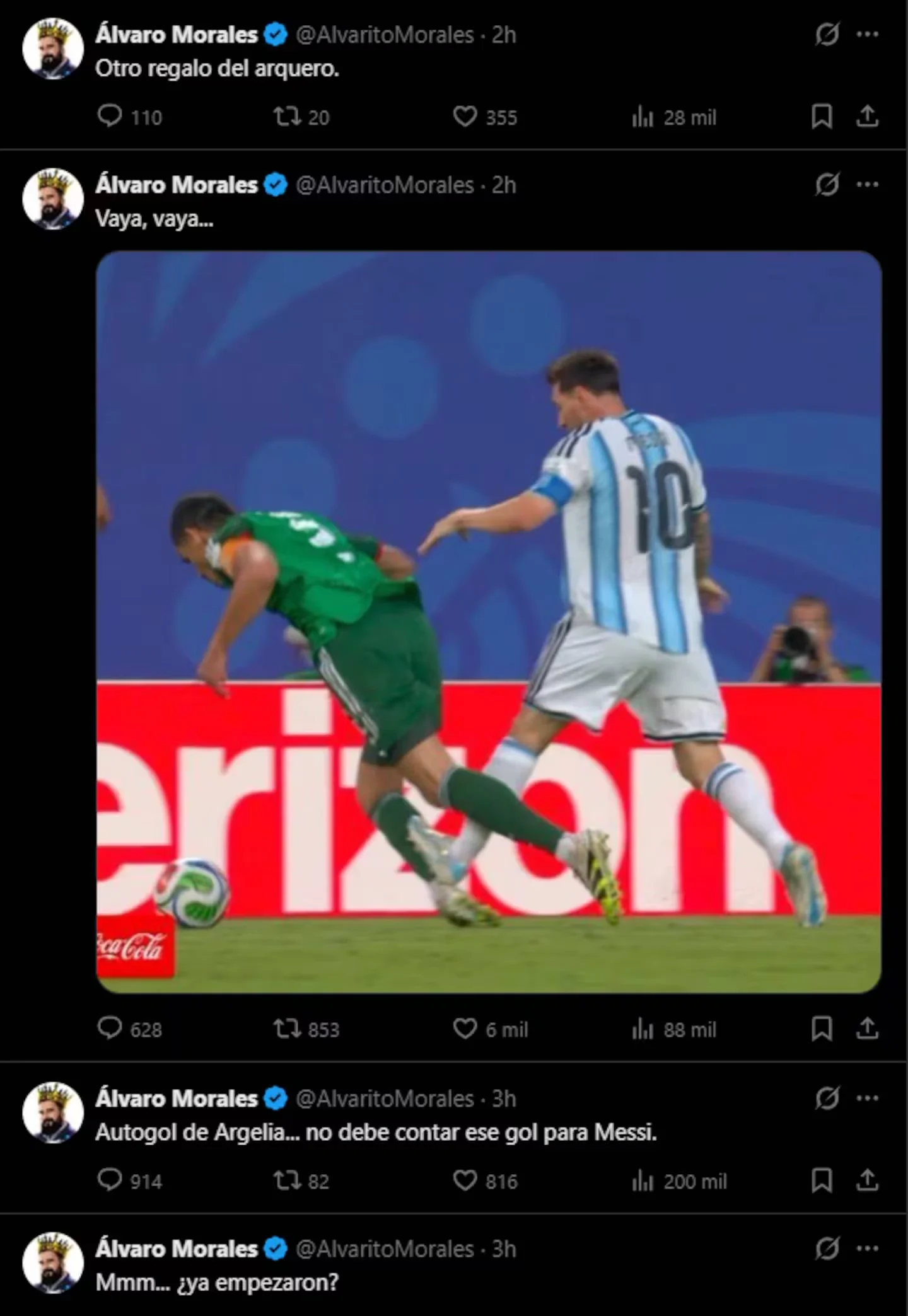Alvaro morales cuestiono el triunfo de argentina y los goles del diez foto captura de pantalla LPCXS7Y3FNDKNNLCVWERM6A6WY