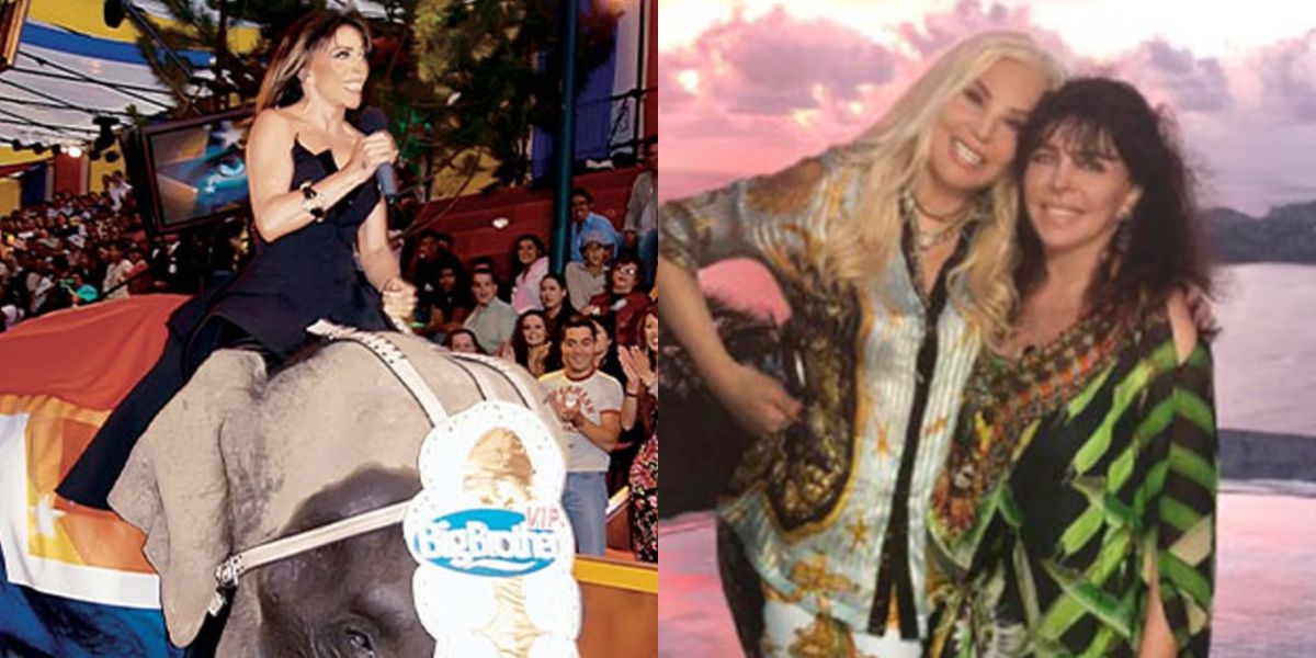 Verónica Castro en el elefante, y su amiga Susana Giménez