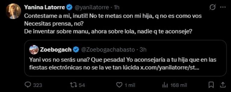 Respuesta de Yanina Latorre a Zoe Bogach