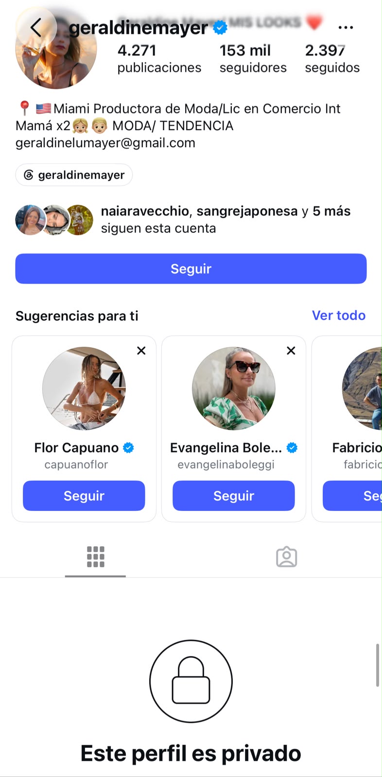 Cuenta de Instagram de Geraldine Mayer
