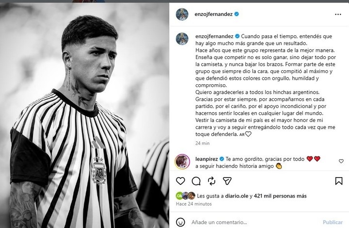 El posteo de Enzo Fernández tras perder la final del Mundial 2026