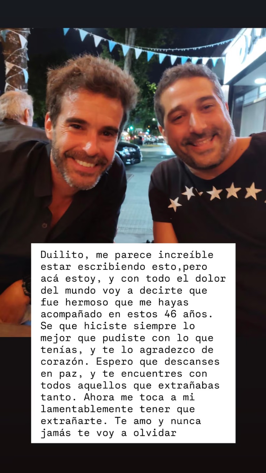 La carta que escribió Nicolás Cabré tras la muerte de su hermano