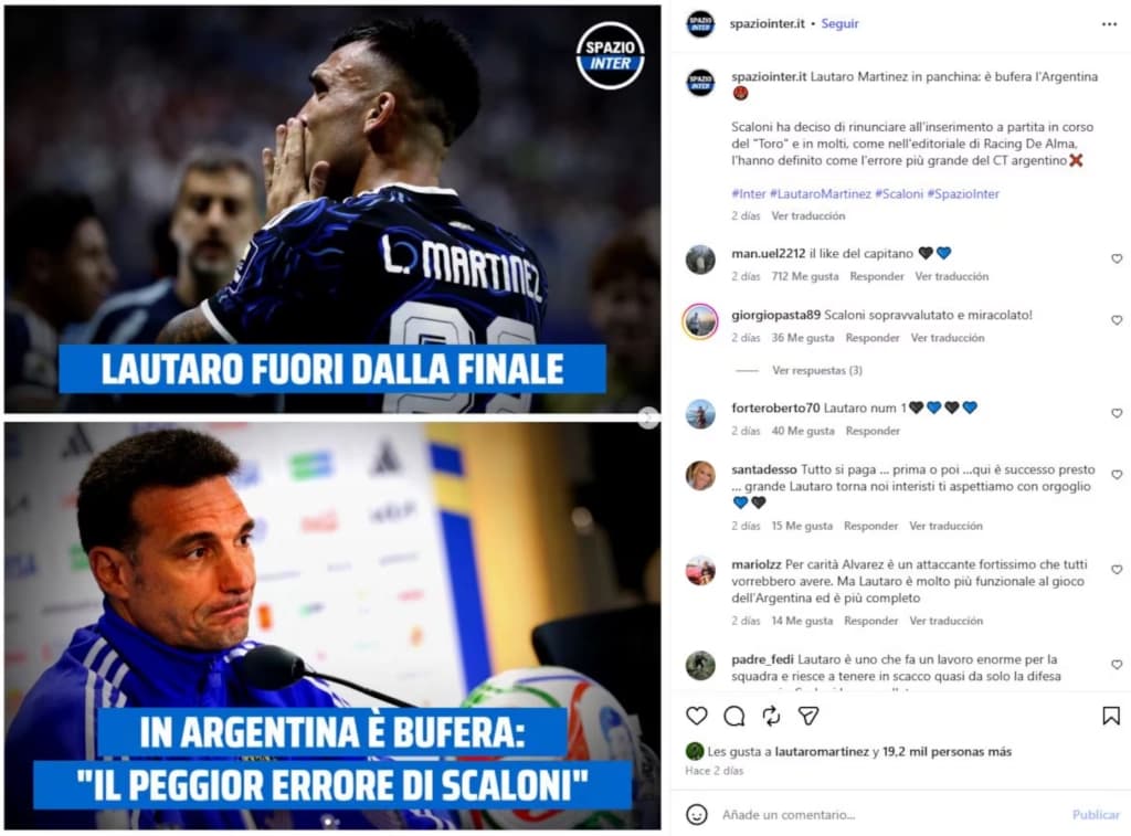 Se le escapó un complicado like a Lautaro Martínez que reavivó la teoría de que “algo paso” con Lionel Scaloni