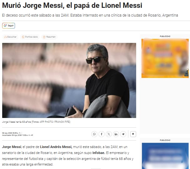 Así dio Infobae la noticia de la muerte de Jorge Messi