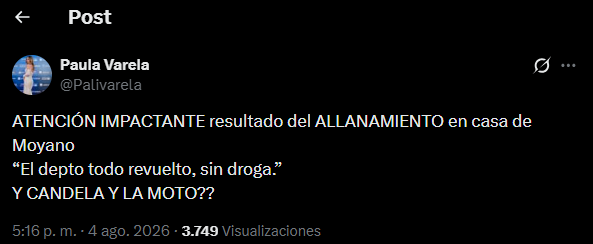 Paula Varela confirmó que no encontraron drogas en el departamento de Moyano