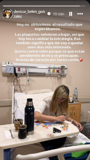 Denisse González contó que los resultaos médicos no salieron como esperaba y debe seguir internada