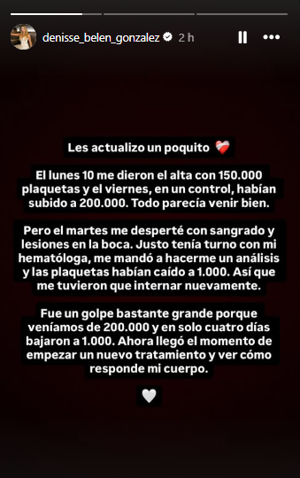 Preocupación por la salud de Denise González