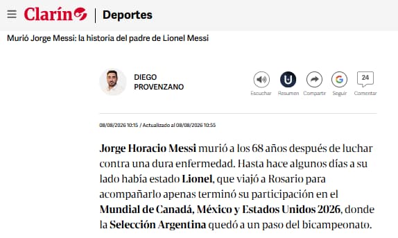 Clarín replicó la nota de Diego Provenzano sobre la muerte de Jorge Messi