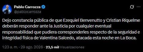 El tuit de Pablo Carrozza