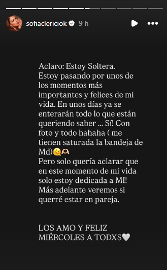 La historia de Instagram de Sofía Clerici