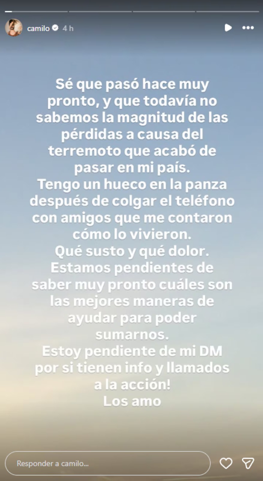 Camilo usó sus redes para pronunciarse sobre el terremoto de Colombia