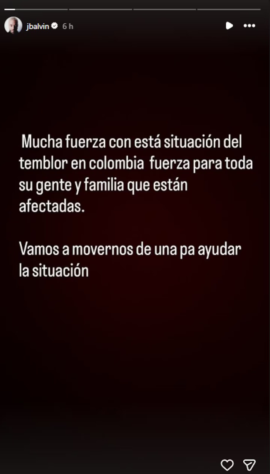 El mensaje de J Balvin por el terremoto de Colombia