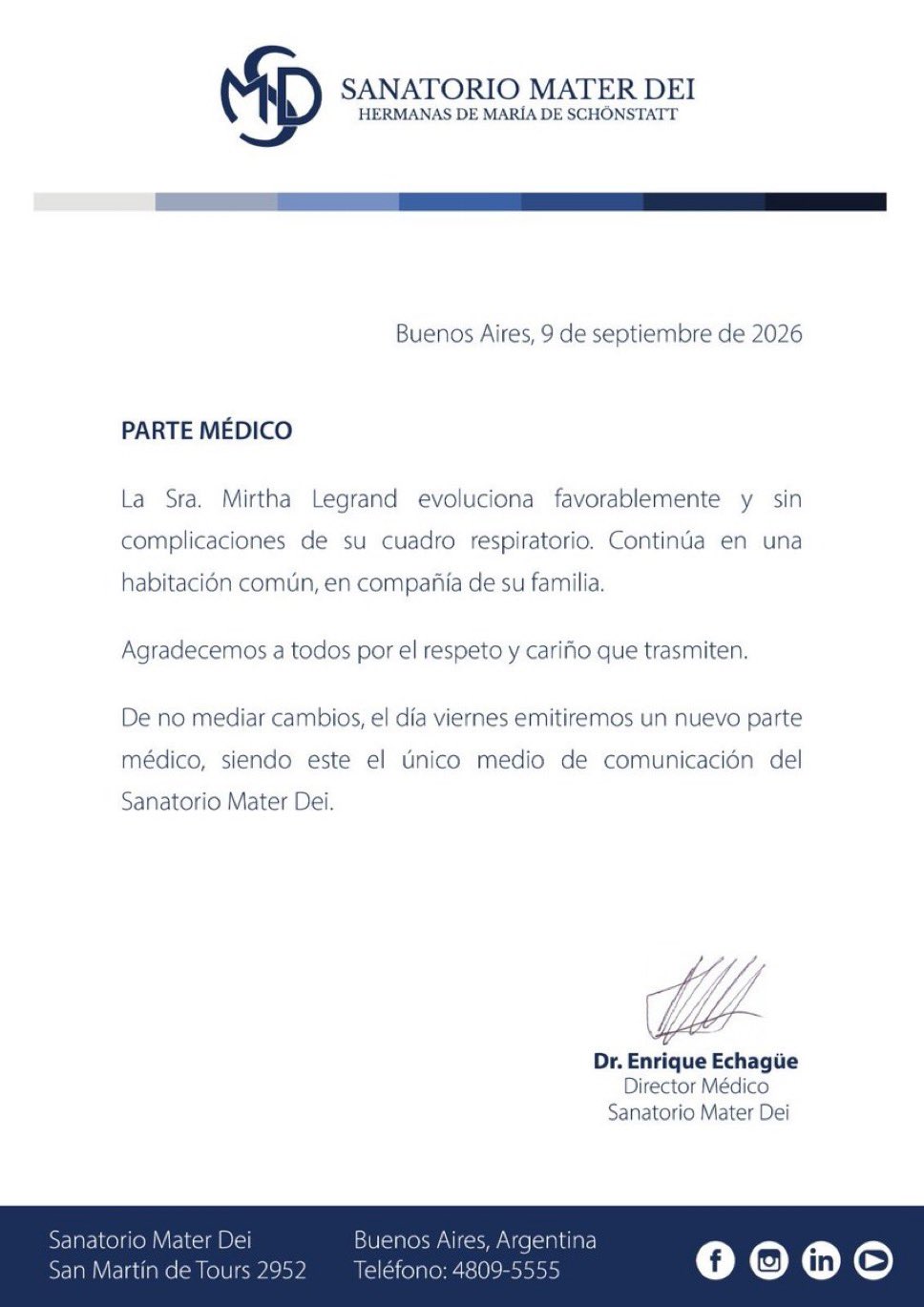 La salud de Mirtha Legrand: el comunicado de último momento desde su internación