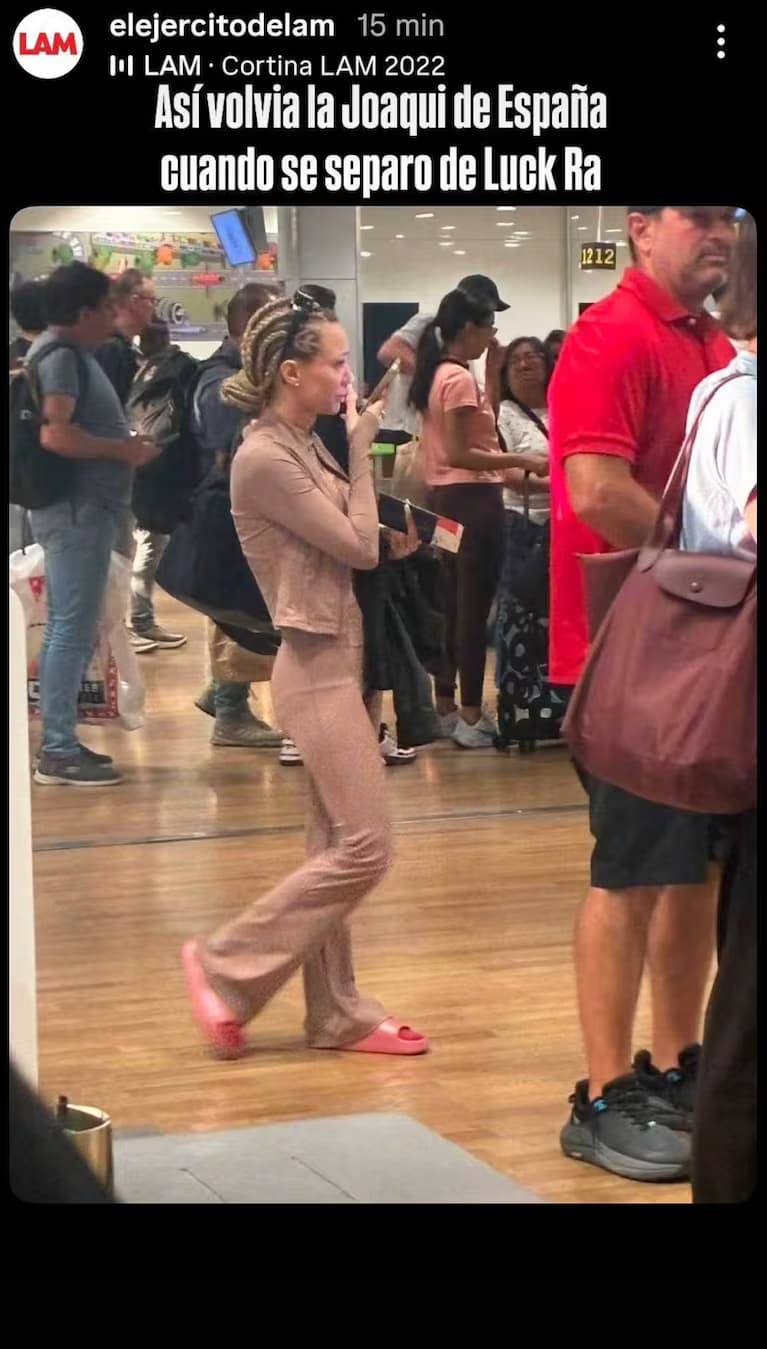 La foto de La Joaqui llorando en un aeropuerto antes de separarse de Luck Ra