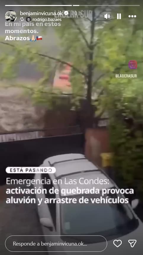 "En mi país en estos momentos": el sentido mensaje de Benjamín Vicuña tras el aluvión en Santiago