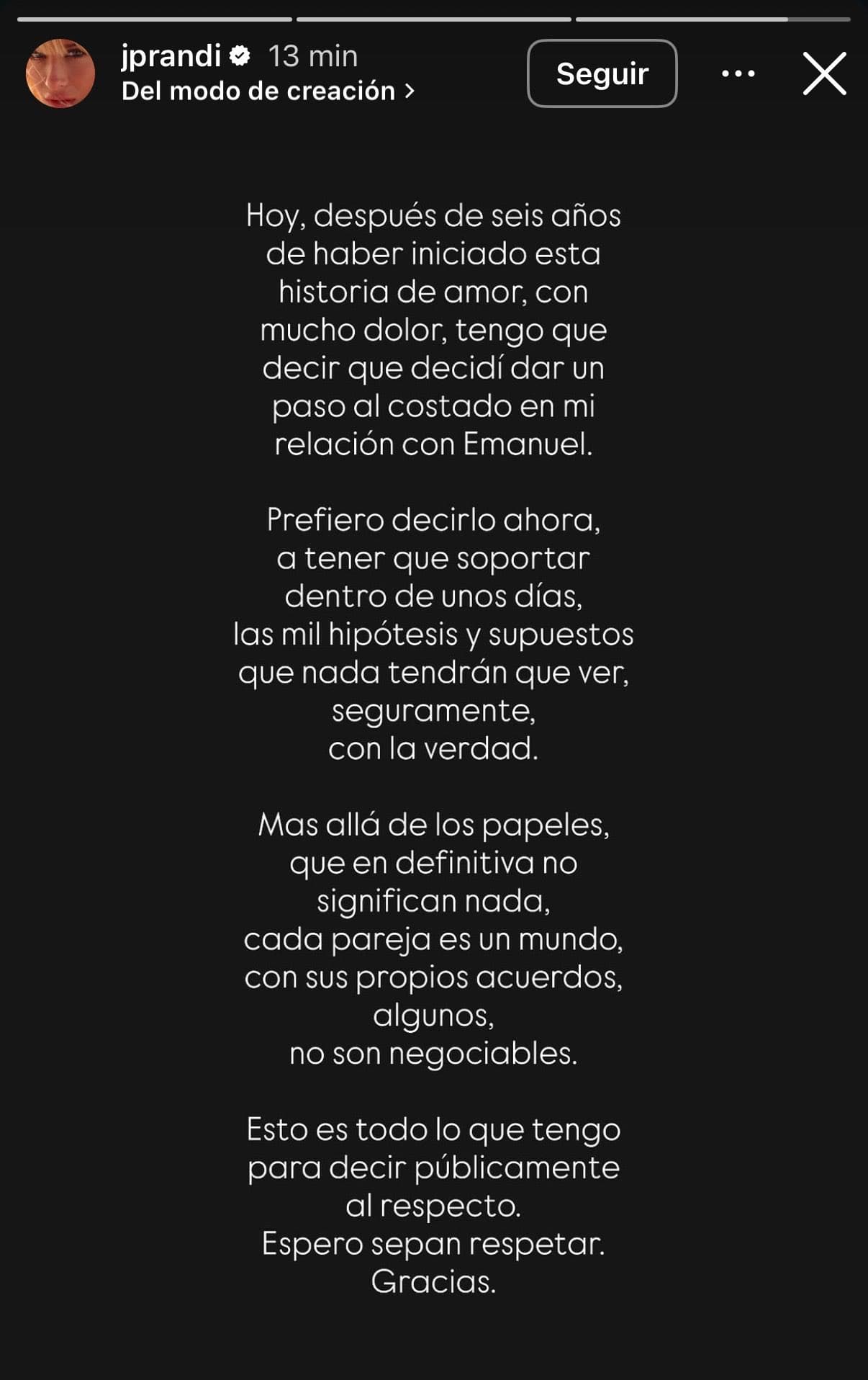 El anuncio de Julieta Prandi