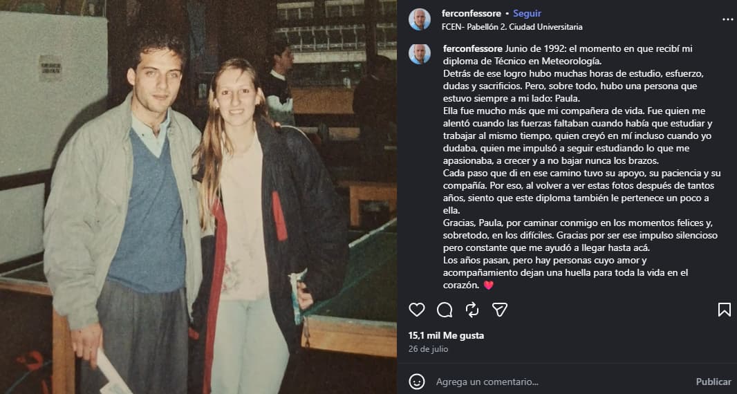 El posteo que le había dedicado Fernando Confessore a su esposa Paula