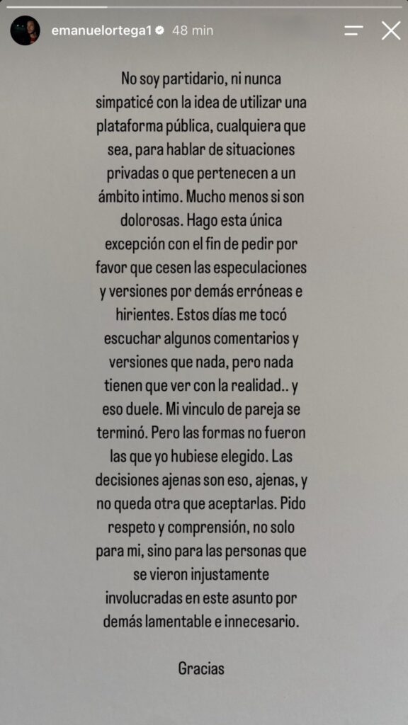 El dolor de Emanuel Ortega y un firme pedido de respeto